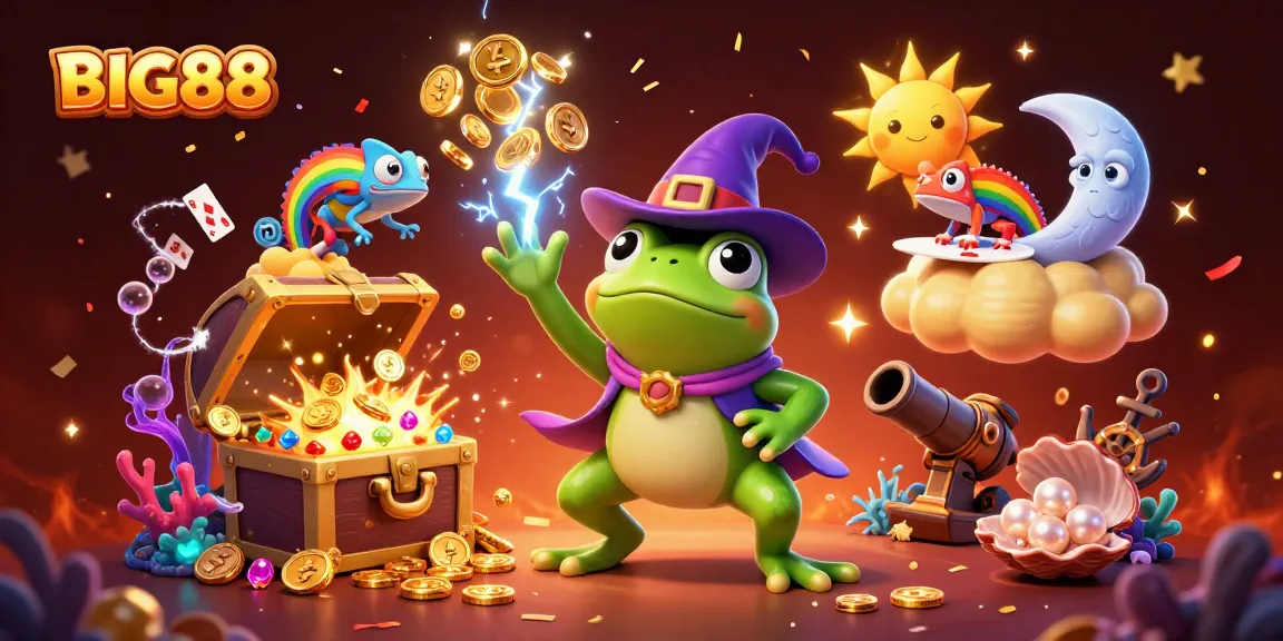 Experience thrilling gaming with BIG88's vibrant casino magic featuring golden coins and festive elements.