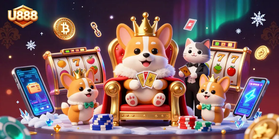 U888 invites excite engagement with a lively 3D scene combining slots and crypto coins.