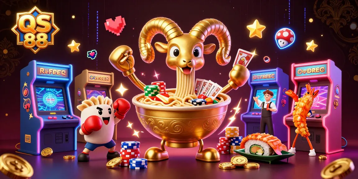 Engage with QS 88's dynamic gaming scene featuring unique characters and vibrant casino elements.